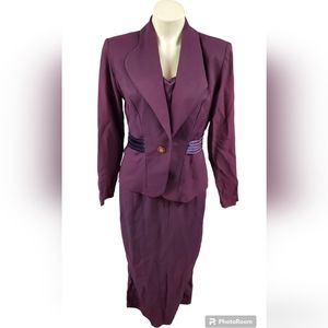 Vintage 80s Purple Blazer and Pencil Skirt Set Padded Shoulders Size S/M *FLAWS*